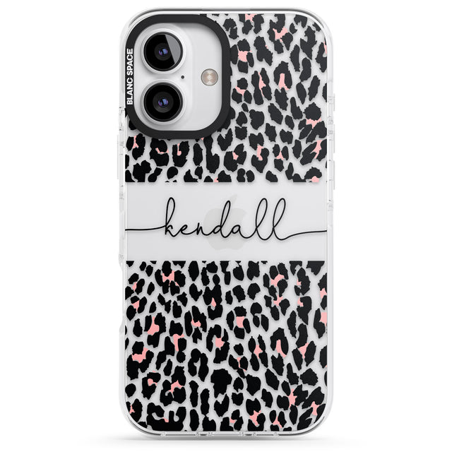 iPhone 16 Pro Max Personalised Pink & Cursive Leopard Spots Black Impact Phone Case