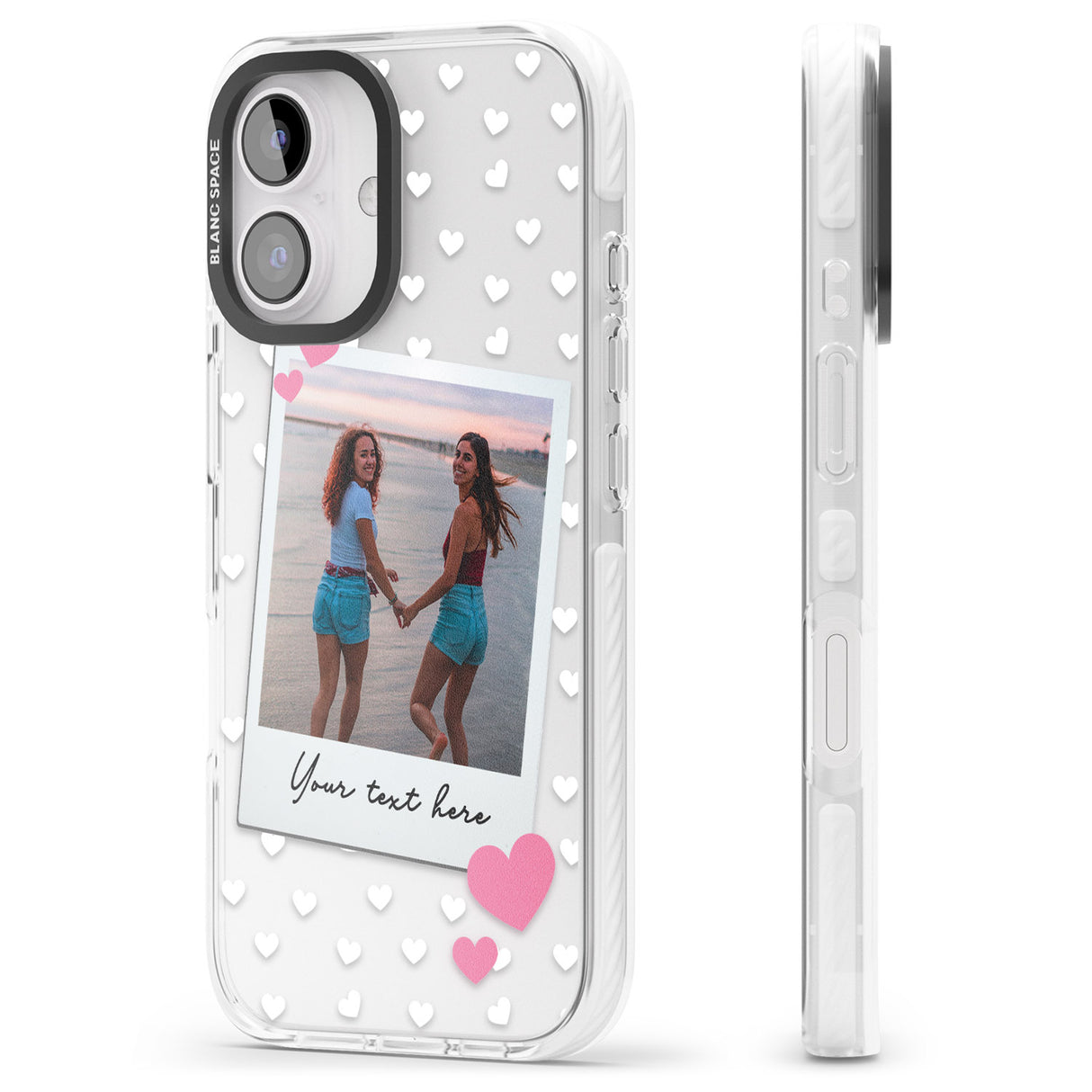 iPhone 16 Pro Max Personalised Instant Film & Hearts Photo Black Impact Phone Case