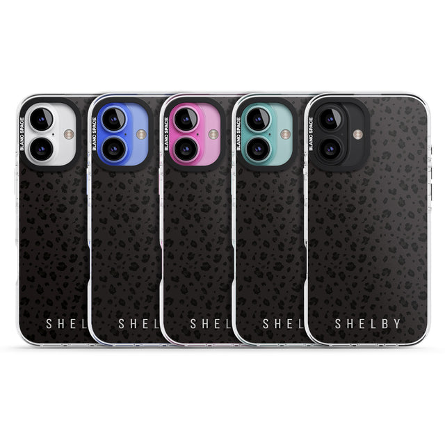 iPhone 16 Pro Max Personalised Minimal Lettering Dark Leopard Black Impact Phone Case