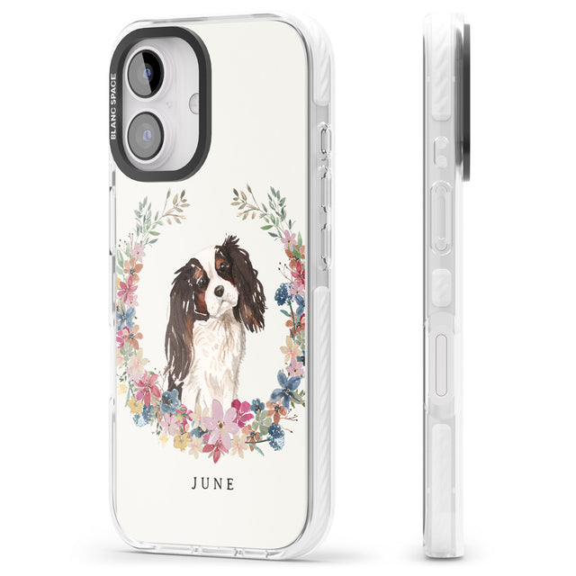 iPhone 16 Pro Max Personalised Tri Coloured King Charles Watercolour Dog Portrait Black Impact Phone Case