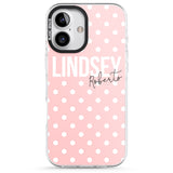 iPhone 16 Pro Max Personalised Pink Polka Black Impact Phone Case