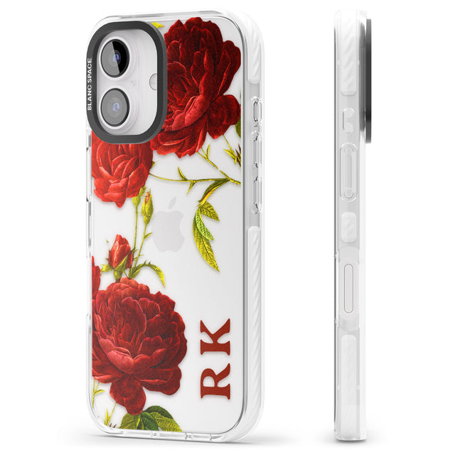 iPhone 16 Pro Max Personalised Clear Vintage Floral Red Roses Black Impact Phone Case