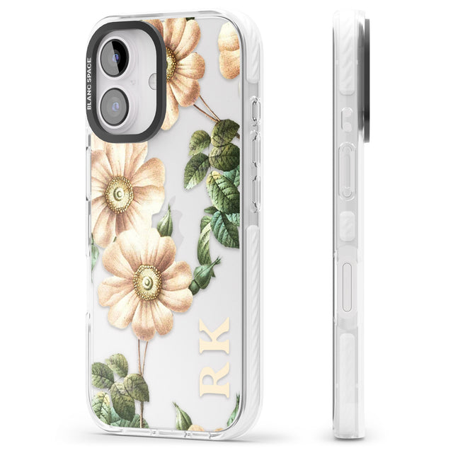 iPhone 16 Pro Max Personalised Clear Vintage Floral Cream Anemones Black Impact Phone Case