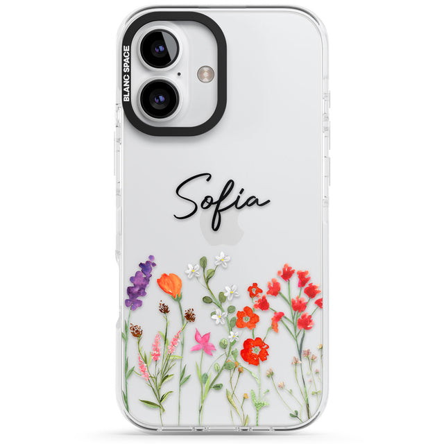 Personalised Spring Wildflowers Impact Phone Case for iPhone 16, iPhone 16 Plus