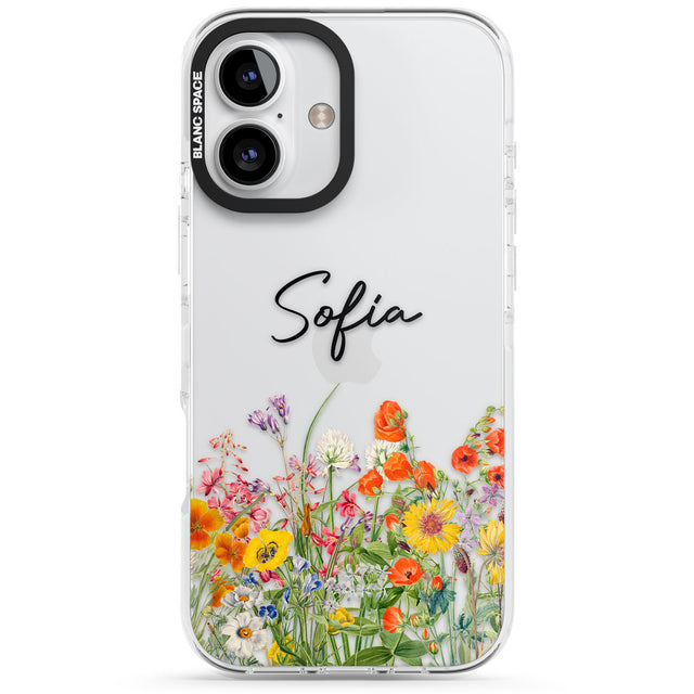 Personalised Summer Wildflowers Impact Phone Case for iPhone 16, iPhone 16 Plus