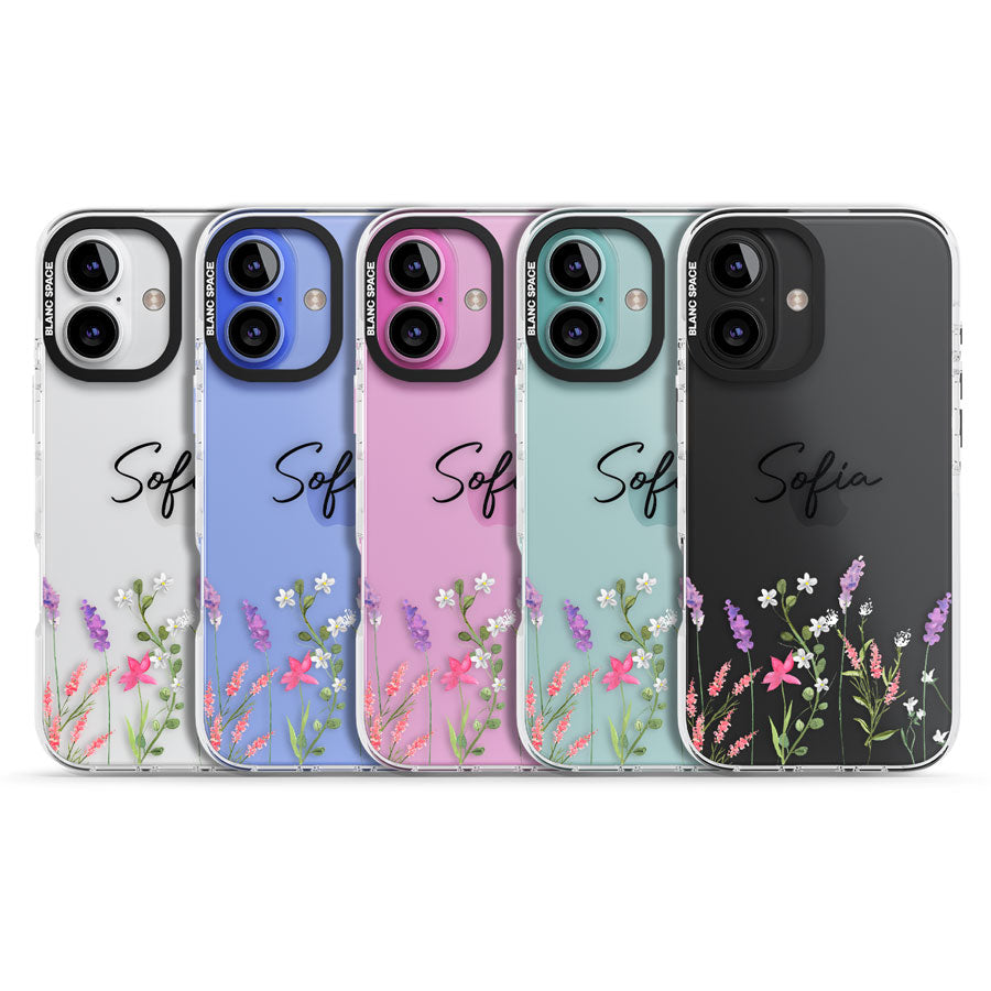 Personalised Lavender Wildflowers Impact Phone Case for iPhone 16, iPhone 16 Plus