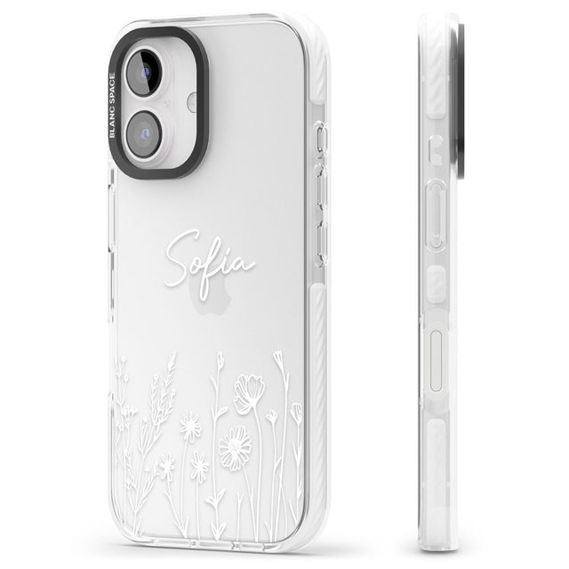 Personalised White Wildflowers Impact Phone Case for iPhone 16, iPhone 16 Plus