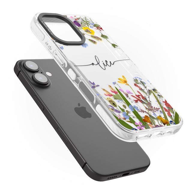 iPhone 16 Pro Max Personalised Wildflower Floral Black Impact Phone Case