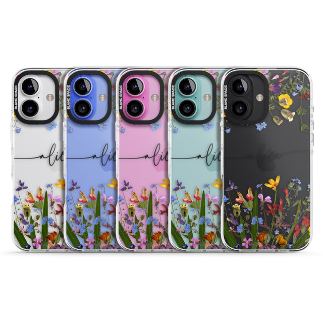 iPhone 16 Pro Max Personalised Wildflower Floral Black Impact Phone Case