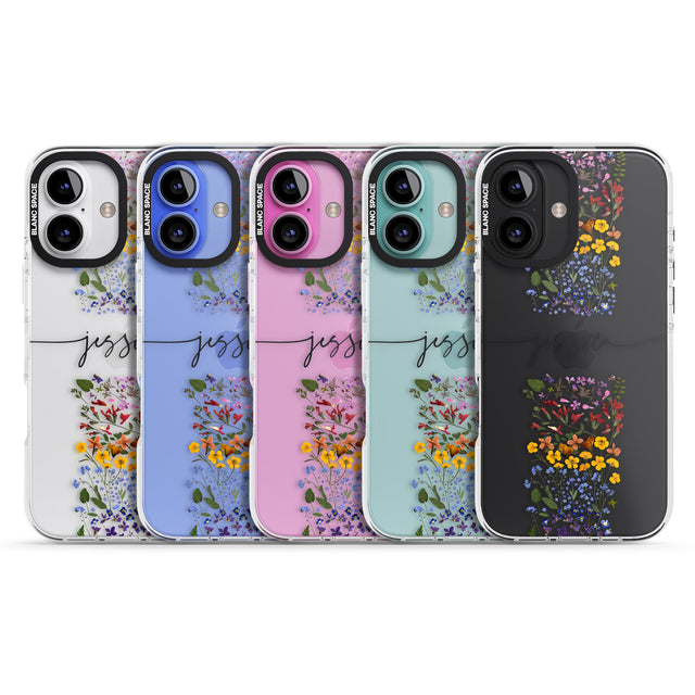 iPhone 16 Pro Max Personalised Wildflower Floral Stripe Personalised Black Impact Phone Case