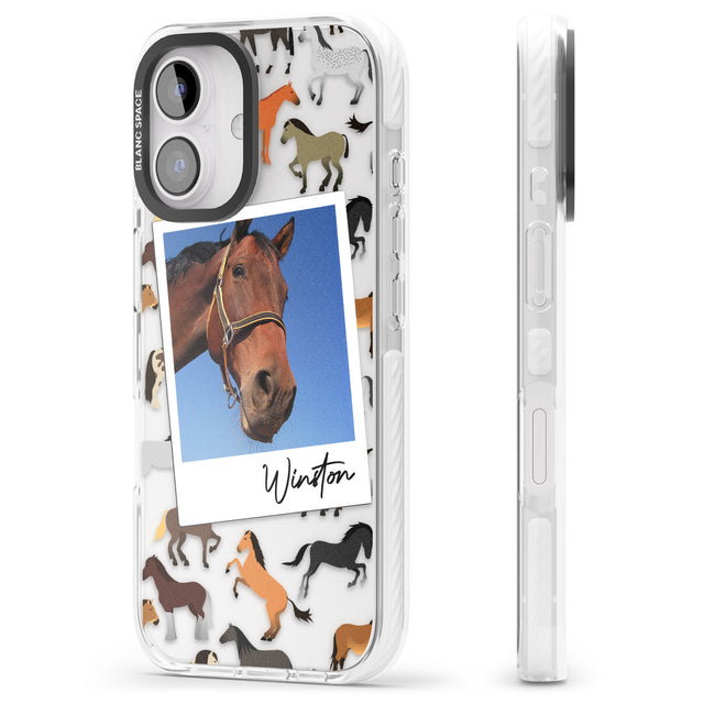 iPhone 16 Pro Max Personalised Horse Polaroid Black Impact Phone Case