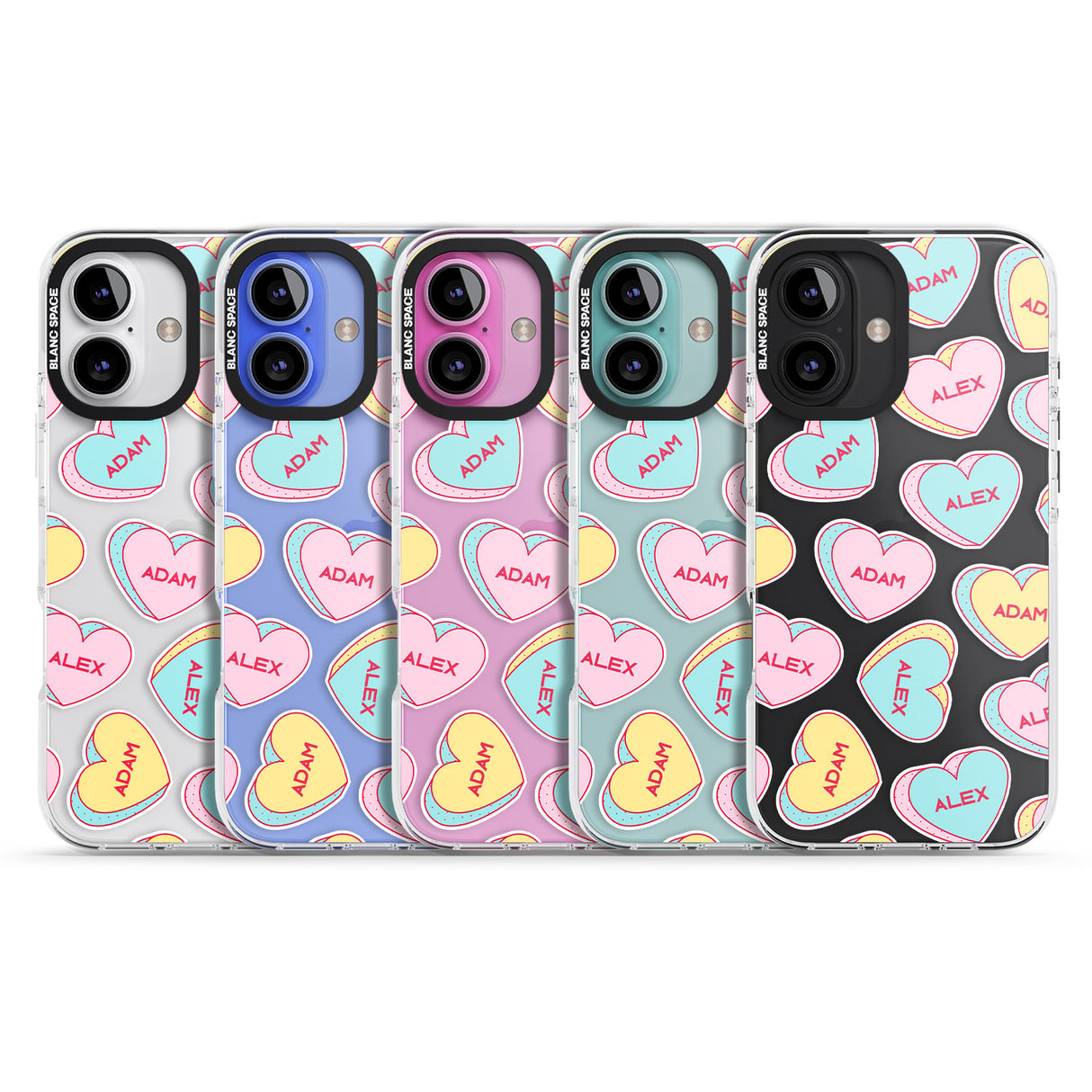 iPhone 16 Pro Max Personalised Text Love Hearts Black Impact Phone Case