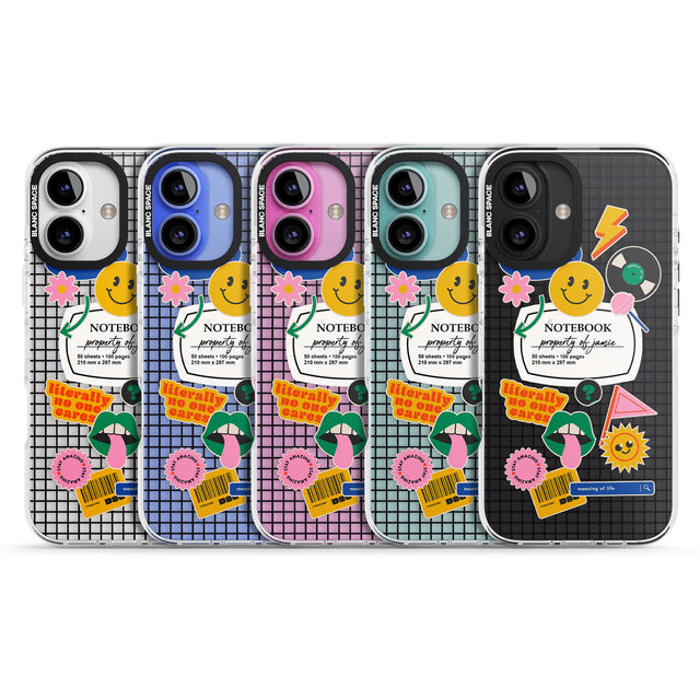 iPhone 16 Pro Max Personalised Sticker Mix on Grid Black Impact Phone Case