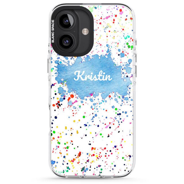 iPhone 16 Pro Max Personalised Rainbow Paint Splatter Black Impact Phone Case