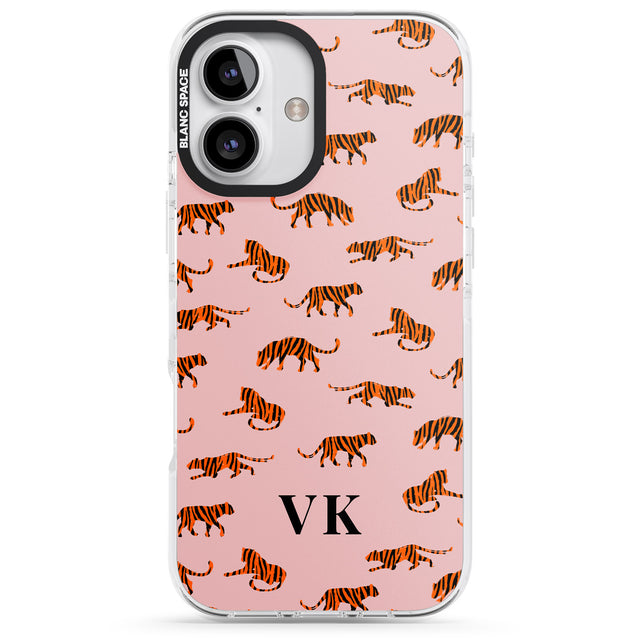 iPhone 16 Pro Max Personalised Safari Tiger Pattern on Pink Black Impact Phone Case