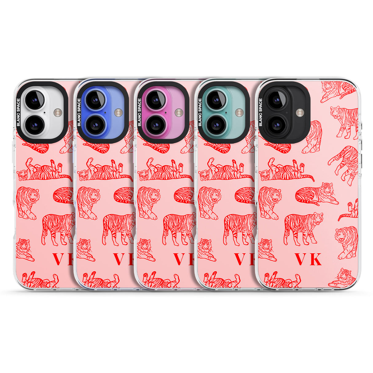 iPhone 16 Pro Max Personalised Red Tiger Outlines on Pink Black Impact Phone Case