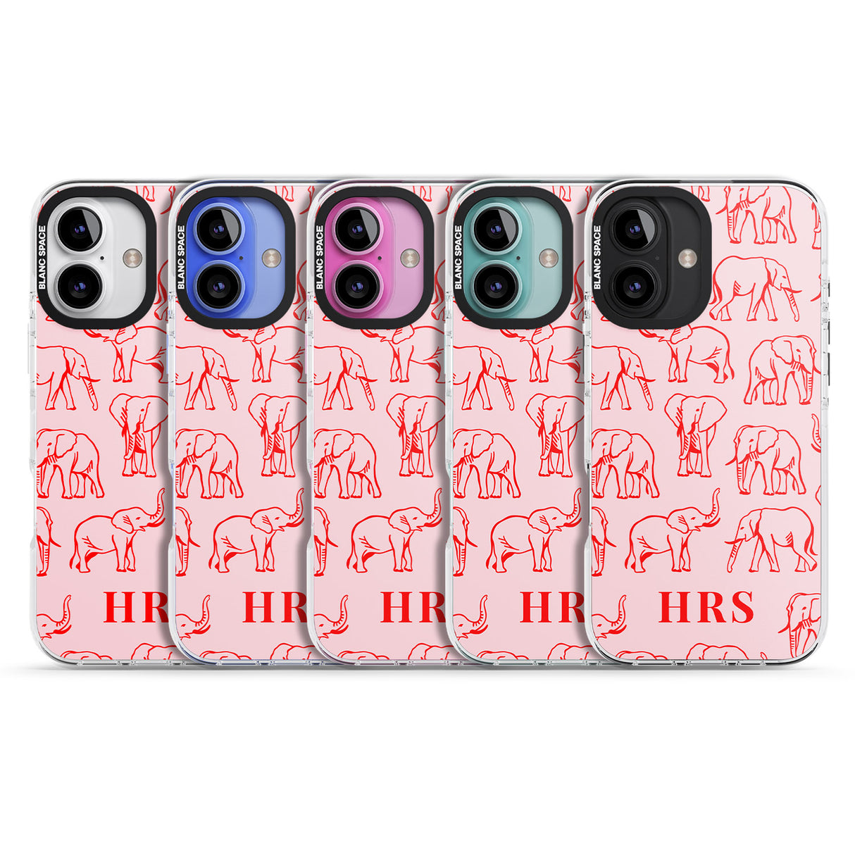 iPhone 16 Pro Max Personalised Red Elephant Outlines on Pink Black Impact Phone Case