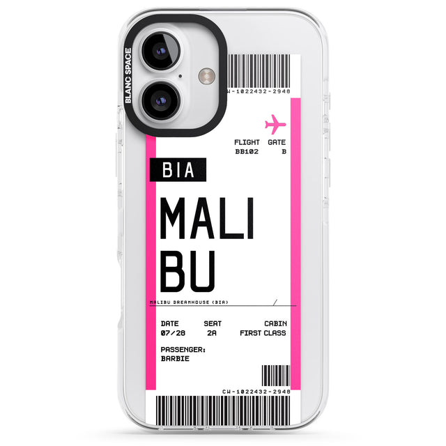 iPhone 16 Pro Max Personalised Pink Malibu Boarding Pass Black Impact Phone Case