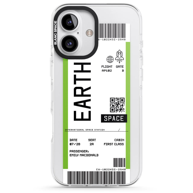 iPhone 16 Pro Max Personalised Earth Space Travel Ticket Black Impact Phone Case