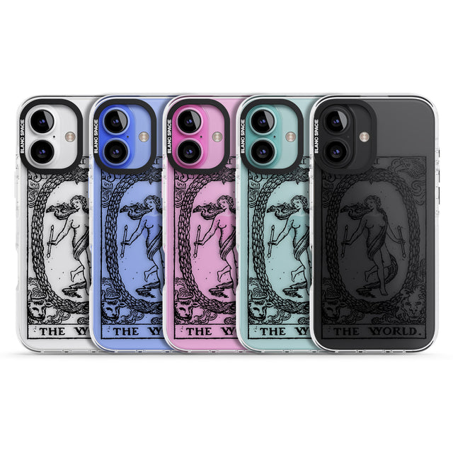 iPhone 16 Pro Max Personalised The World Tarot Card - Transparent Black Impact Phone Case