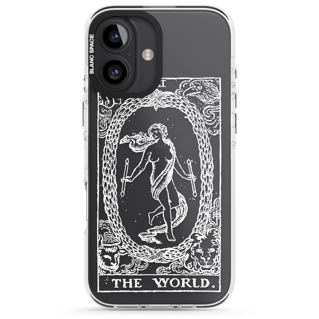 iPhone 16 Pro Max Personalised The World Tarot Card - White Transparent Black Impact Phone Case