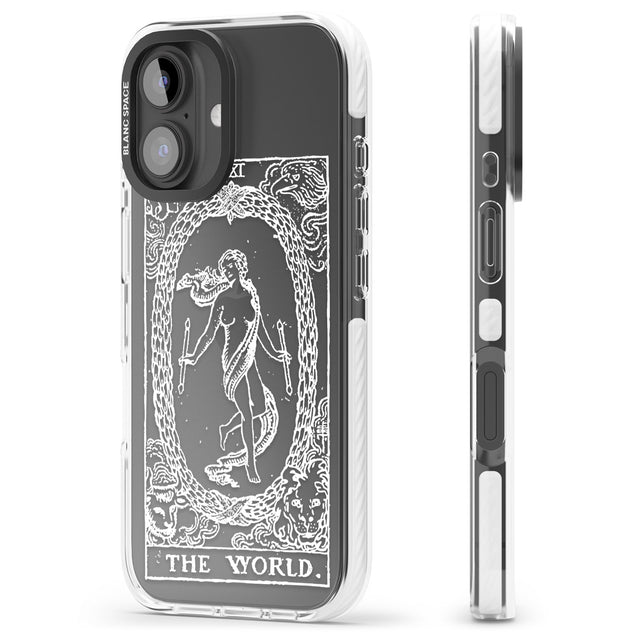 iPhone 16 Pro Max Personalised The World Tarot Card - White Transparent Black Impact Phone Case