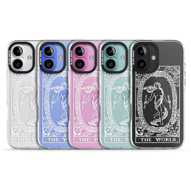 iPhone 16 Pro Max Personalised The World Tarot Card - White Transparent Black Impact Phone Case