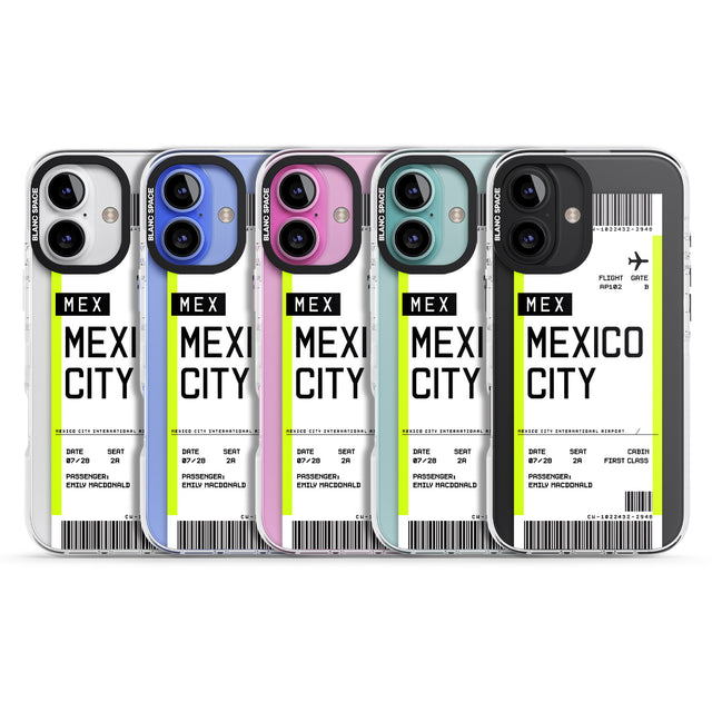 iPhone 16 Pro Max Personalised Mexico City Boarding Pass Black Impact Phone Case