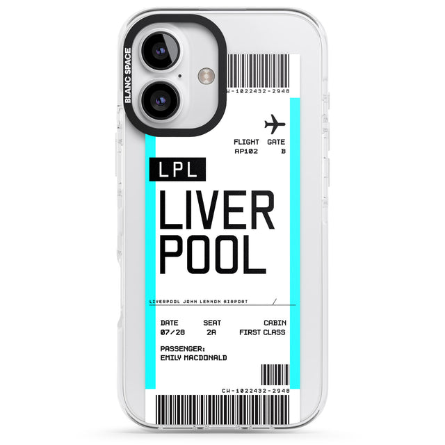 iPhone 16 Pro Max Personalised Liverpool Boarding Pass Black Impact Phone Case