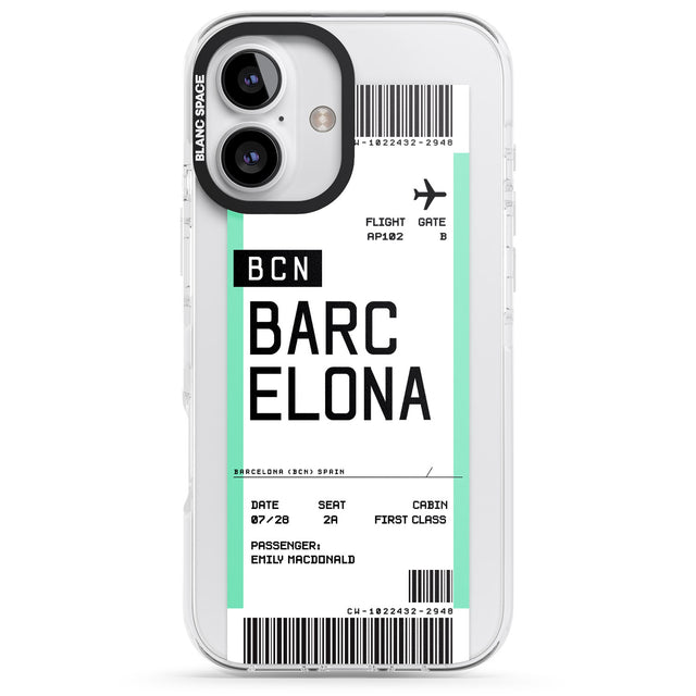 iPhone 16 Pro Max Personalised Barcelona Boarding Pass Black Impact Phone Case