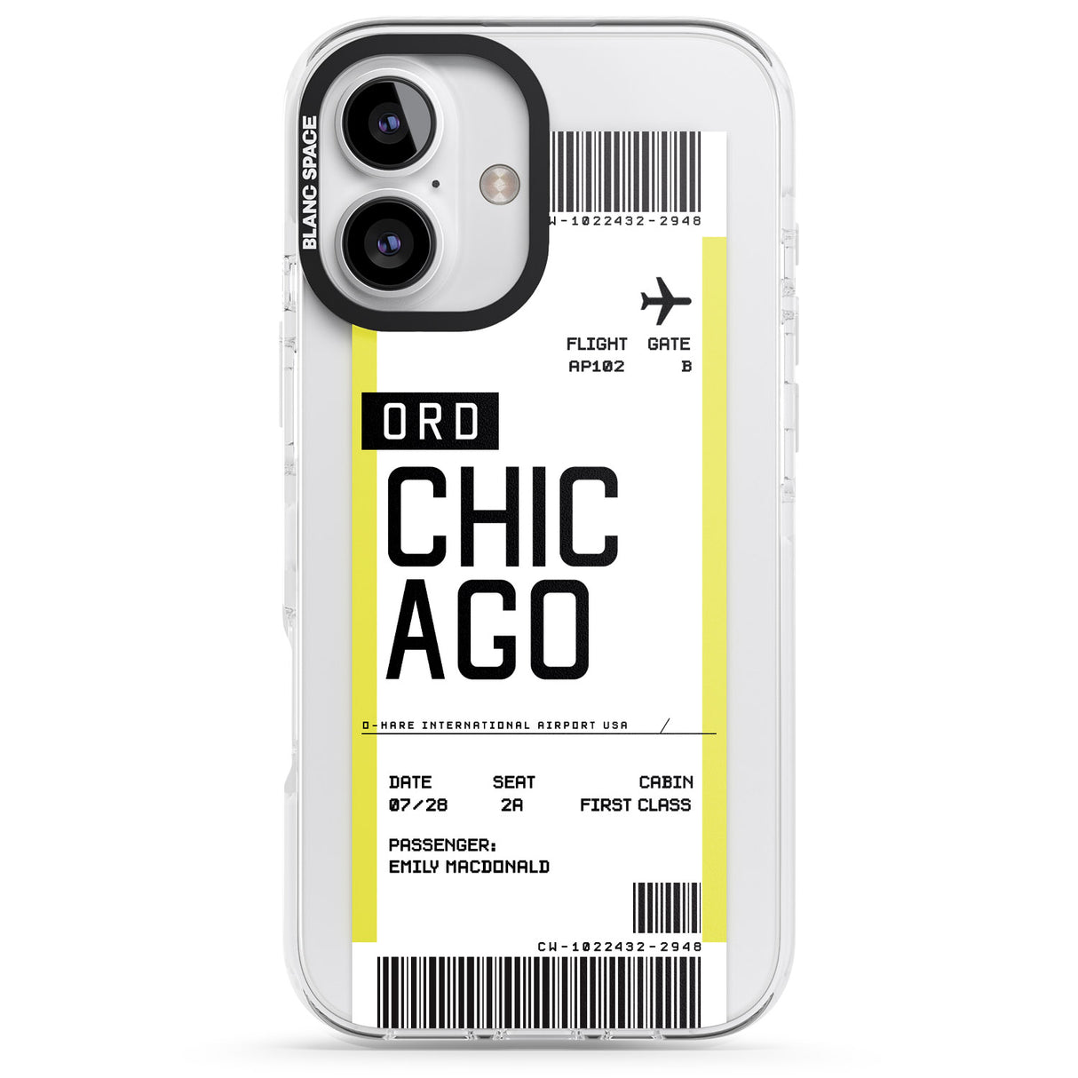 iPhone 16 Pro Max Personalised Chicago Boarding Pass Black Impact Phone Case