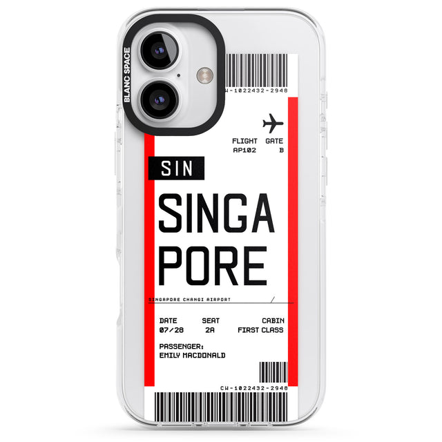 iPhone 16 Pro Max Personalised Singapore Boarding Pass Black Impact Phone Case