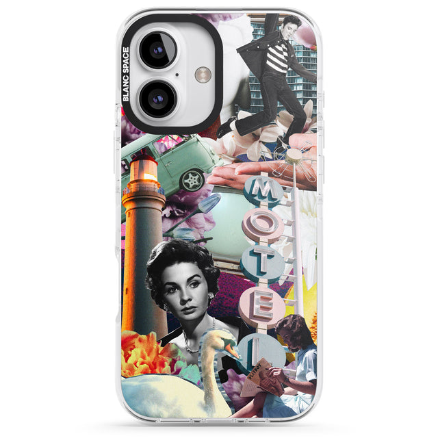 iPhone 16 Pro Max Vintage Collage: Retro Motel Black Impact Phone Case