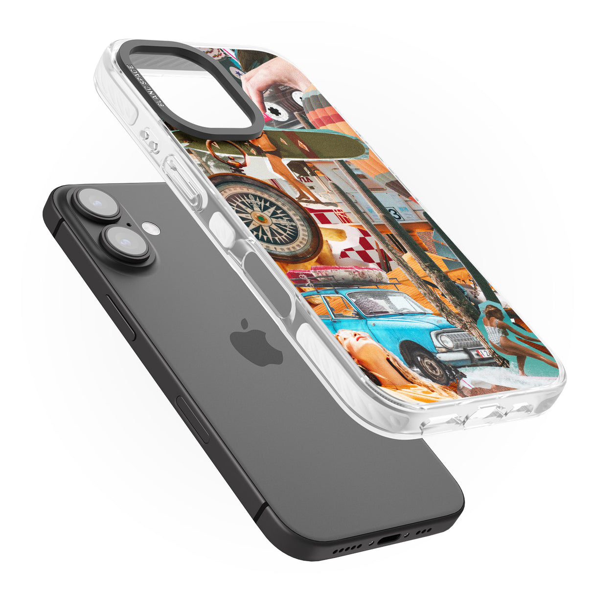 iPhone 16 Pro Max Vintage Collage: Road Trip Black Impact Phone Case