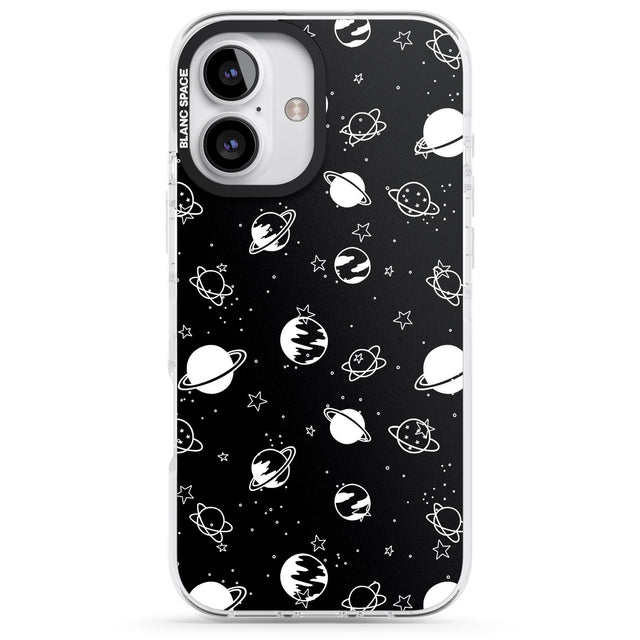 iPhone 16 Pro Max White Planets on Black Black Impact Phone Case