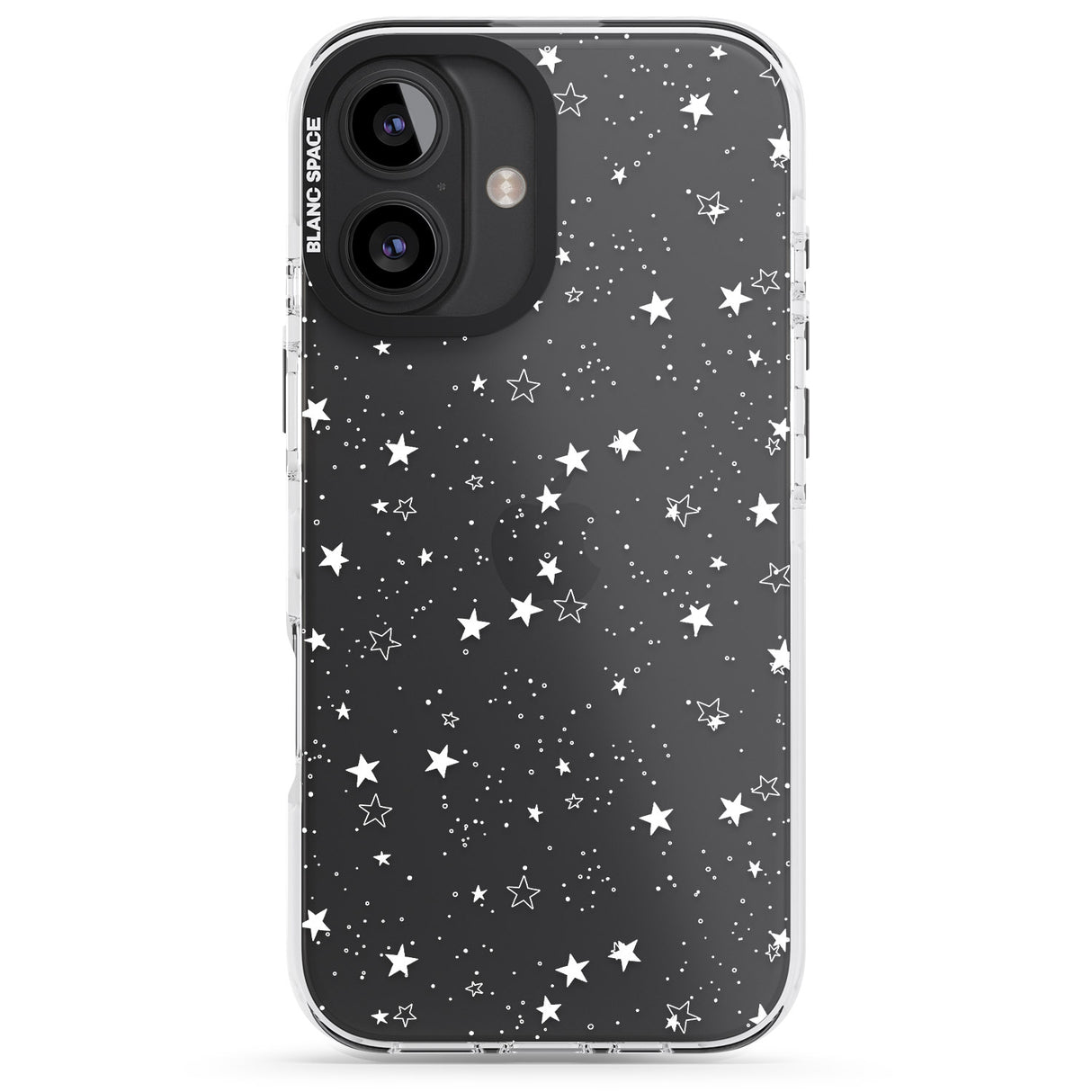 iPhone 16 Pro Max White Stars on Clear Black Impact Phone Case