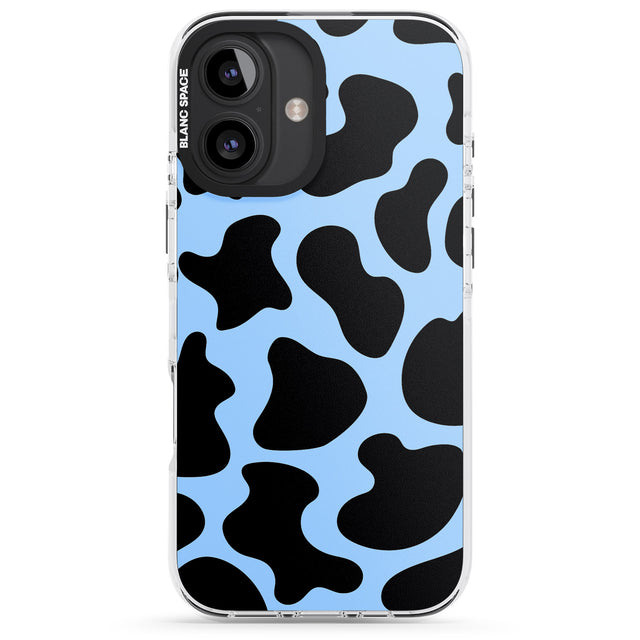 iPhone 16 Pro Max Blue and Black Cow Print Black Impact Phone Case