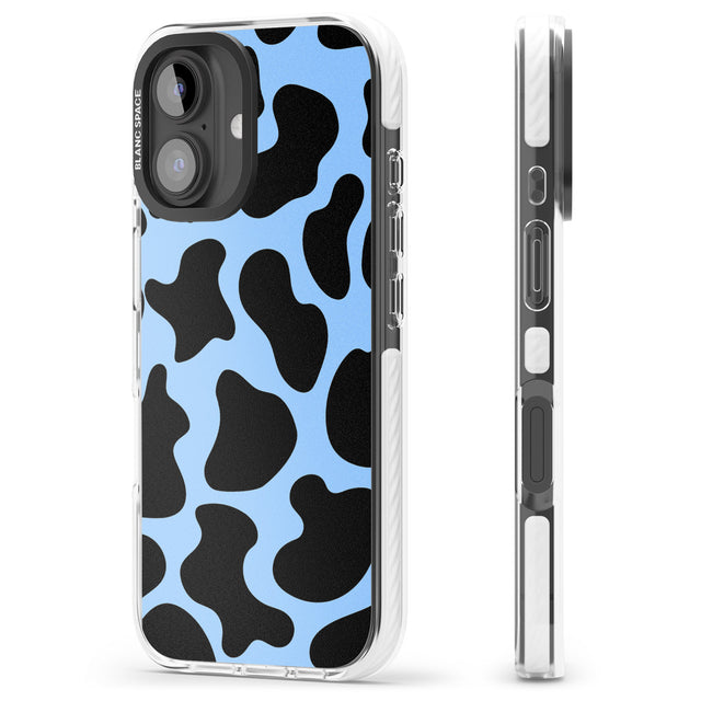 iPhone 16 Pro Max Blue and Black Cow Print Black Impact Phone Case