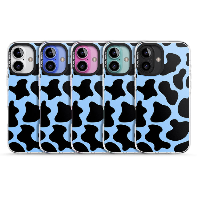 iPhone 16 Pro Max Blue and Black Cow Print Black Impact Phone Case