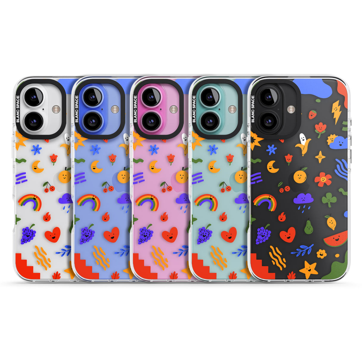 iPhone 16 Pro Max Mixed Cute Icon Pattern - Clear Black Impact Phone Case