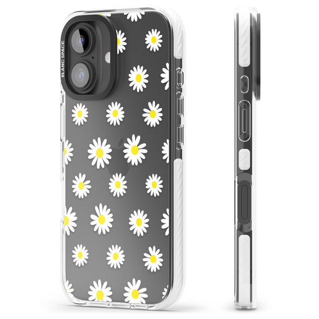 iPhone 16 Pro Max White Daisy Pattern (Clear) Black Impact Phone Case