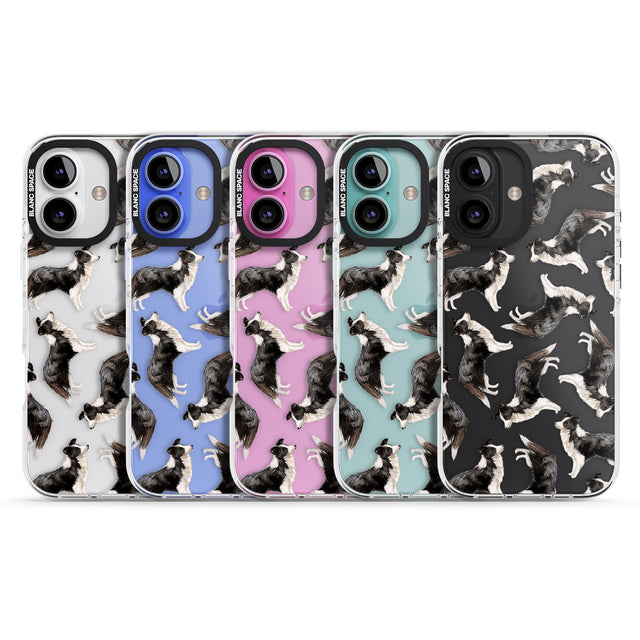 iPhone 16 Pro Max Border Collie Watercolour Dog Pattern Black Impact Phone Case