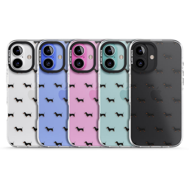 iPhone 16 Pro Max Dachshund Dog Pattern Clear Black Impact Phone Case