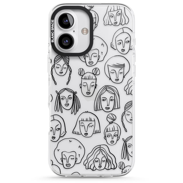 iPhone 16 Pro Max Girl Portrait Doodles Black Impact Phone Case