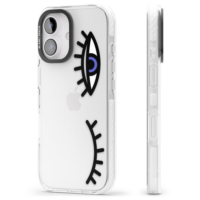 iPhone 16 Pro Max Winking Eyes Transparent Pattern Black Impact Phone Case