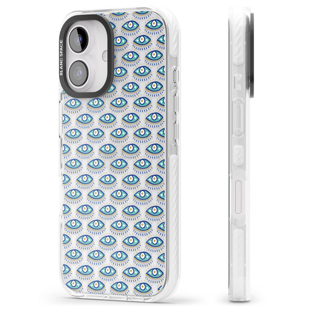 iPhone 16 Pro Max Eyes & Crosses (Clear) Psychedelic Eyes Pattern Black Impact Phone Case