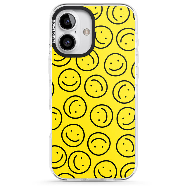 iPhone 16 Pro Max Happy Face Pattern Black Impact Phone Case