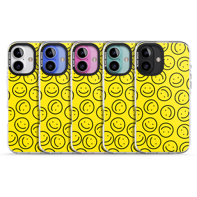 iPhone 16 Pro Max Happy Face Pattern Black Impact Phone Case