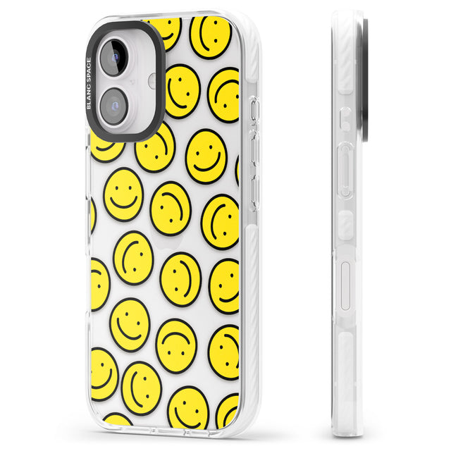 iPhone 16 Pro Max Happy Face Clear Pattern Black Impact Phone Case