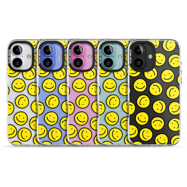 iPhone 16 Pro Max Happy Face Clear Pattern Black Impact Phone Case